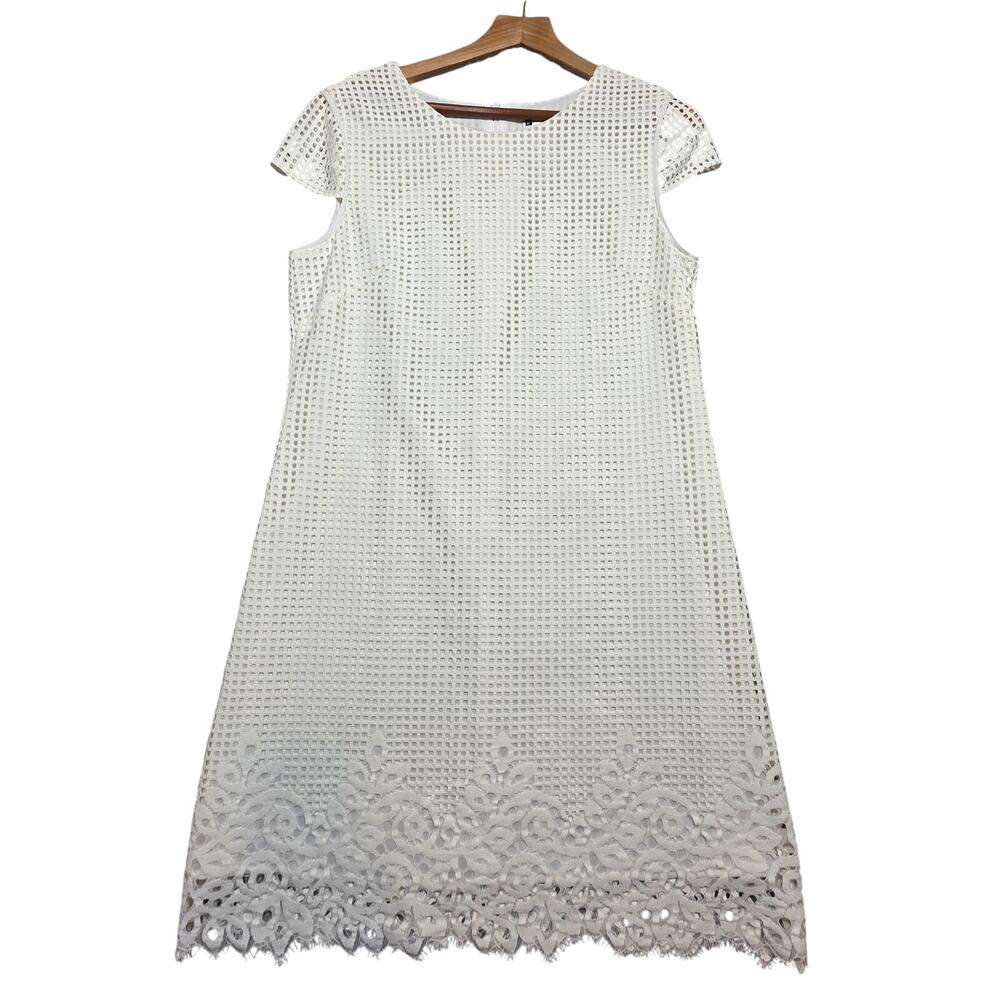 Jude Connally White Cap Sleeve Eyelet Embroidered Dress Size Large